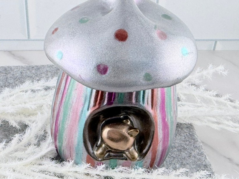 Handmade Mushroom Nook Squirrel Jar - front view