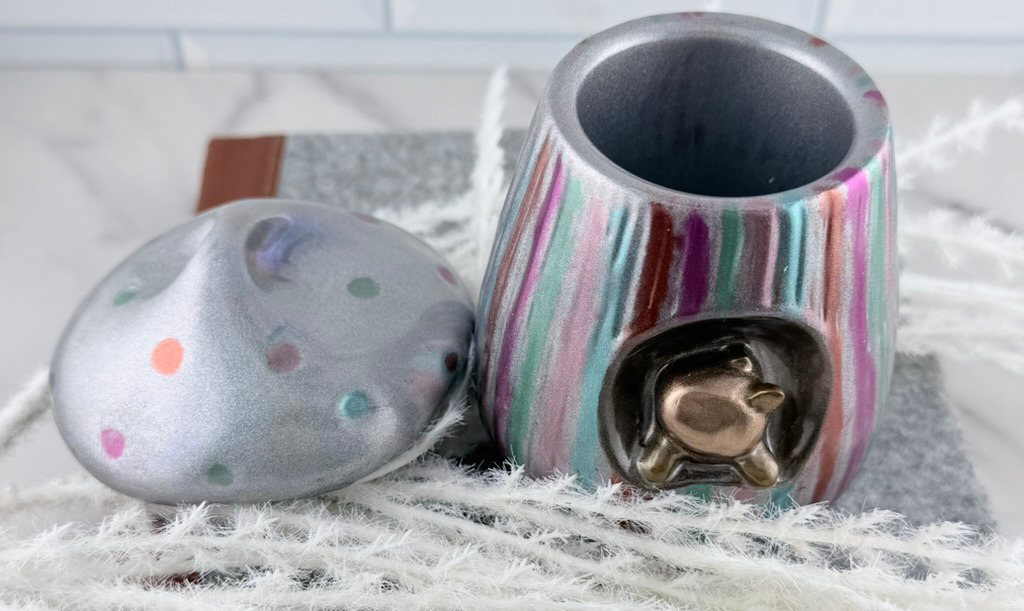 Handmade Mushroom Nook Squirrel Jar - lid off side