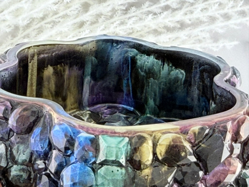Close-up of the gem-set walls of the resin trinket box