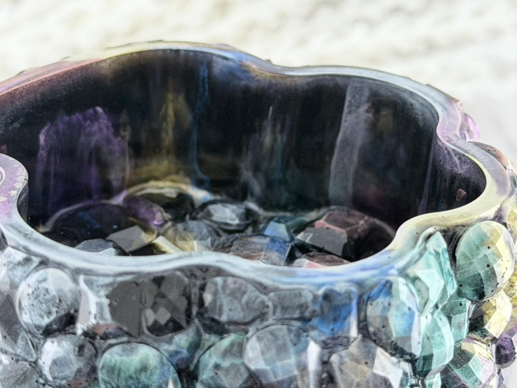 Paw print resin trinket box styled on a soft white throw